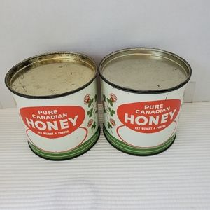2 Pure Canadian Honey Tins Small Vintage 5" Empty 4 Pounds Scratched Patina